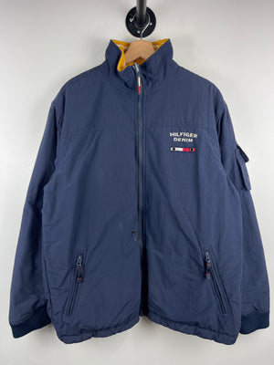 Vintage 90s Tommy Hilfiger Navy & Yellow Reversible Fleece Lined Jacket