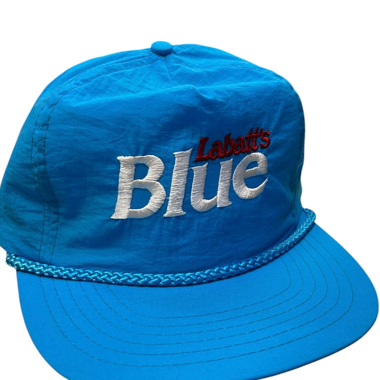 Vintage 90s Labatt Blue Beer Blue Nylon Snapback Hat