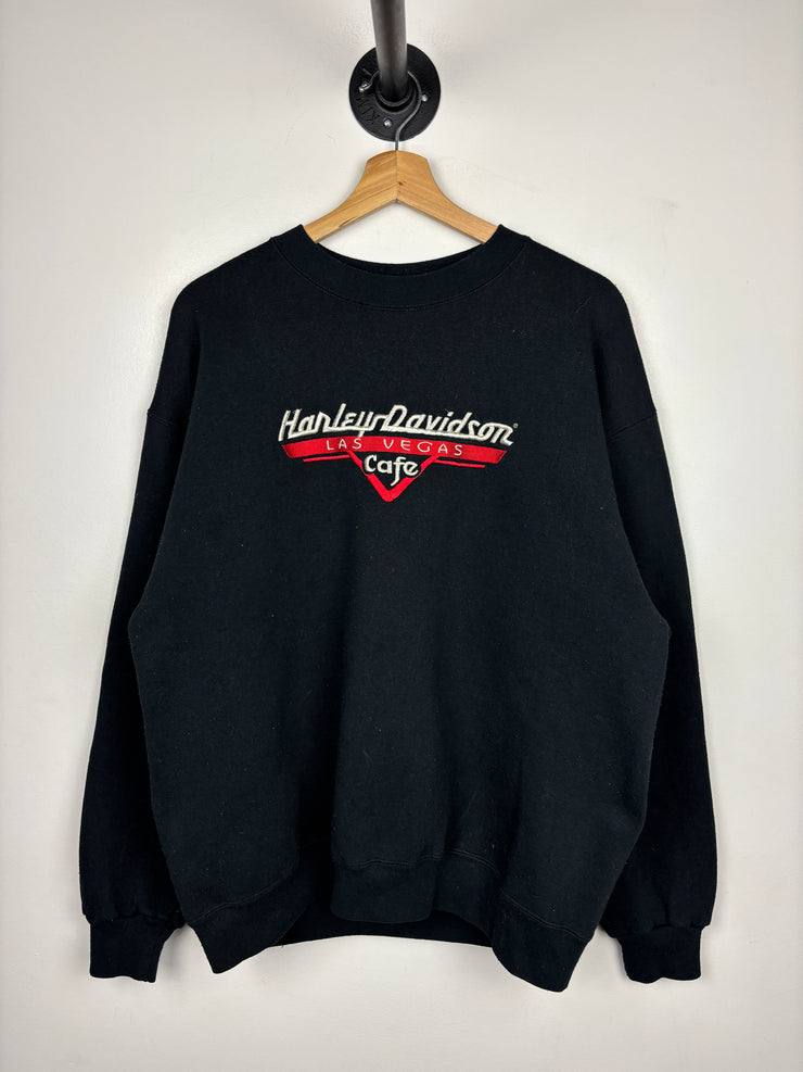 Vintage 90s Harley Davidson Cafe Las Vegas Embroidered Black Crewneck