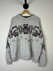 Vintage 90's Upper Michigan Wolf Wrap Around Grey Crewneck