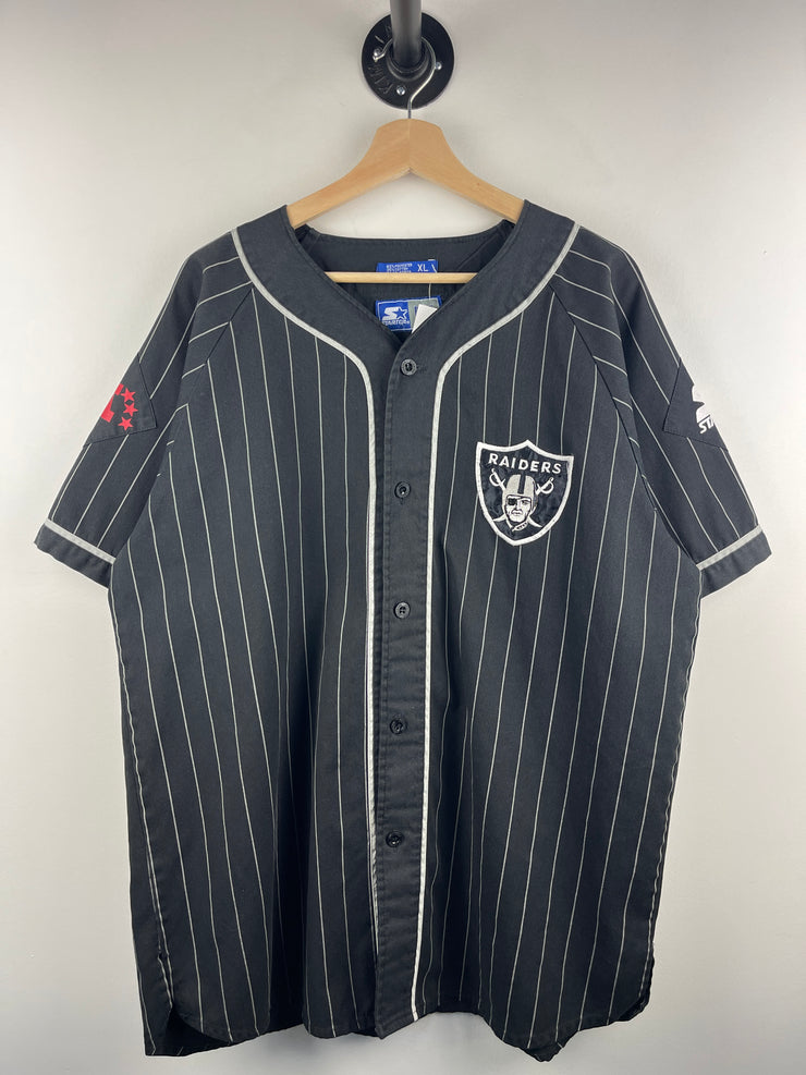 Vintage 90s NFL Starter Los Angeles Raiders Pinstripe Black Baseball Jersey