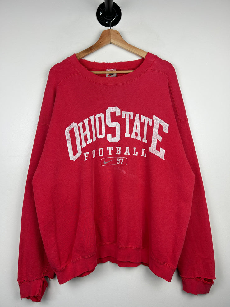 Vintage 90s Nike Ohio State Football Distressed Red Crewneck