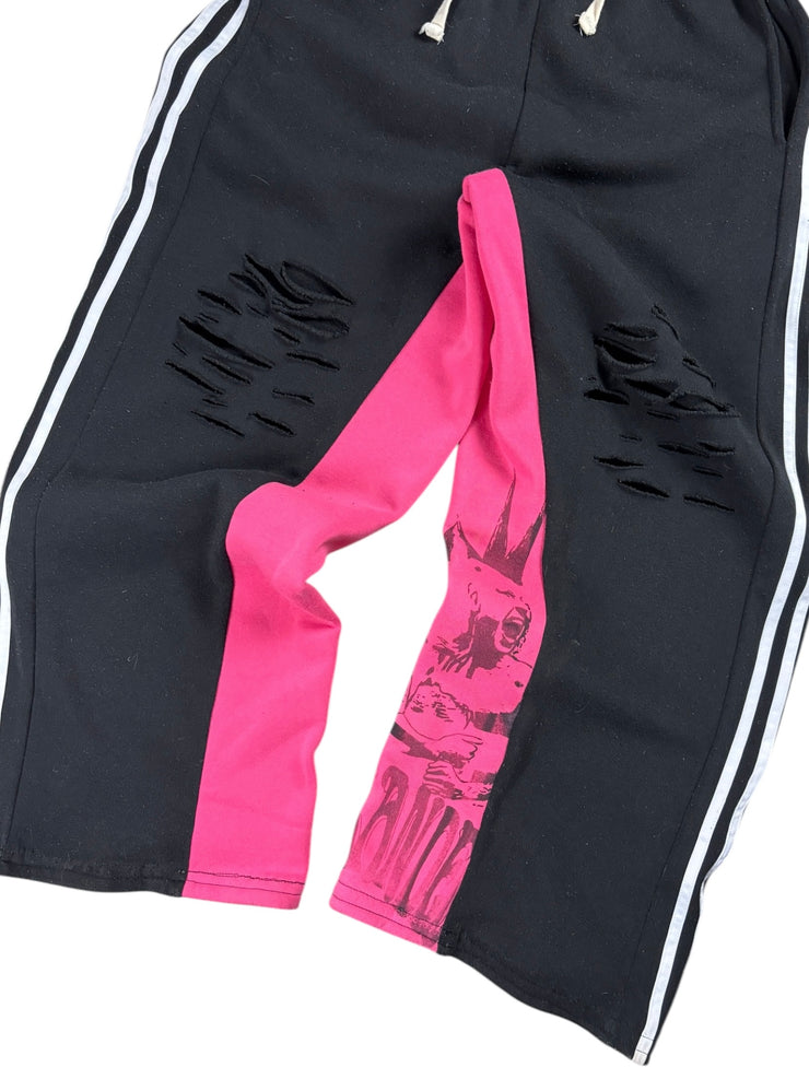 Misslanded Flared Distressed Black & Pink Sweatpants