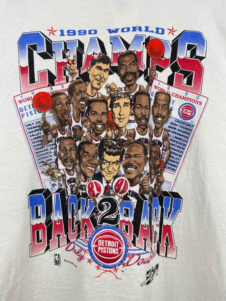 Vintage 90s NBA Detroit Pistons Champions Caricature White Tee