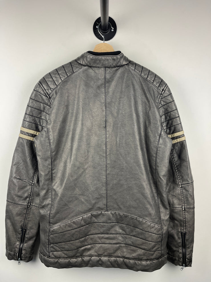 Vintage BKE Café Racer Grey Leather Jacket