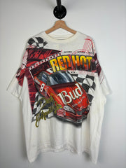 Vintage Nascar Dale Jr Budweiser Red Hot All Over Print White Tee