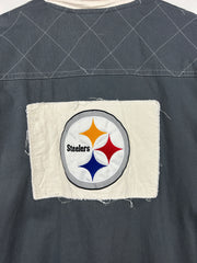 Vintage NFL Reebok Pittsburgh Steelers Grey Polo Rugby Long Sleeve