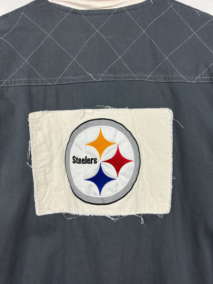 Vintage NFL Reebok Pittsburgh Steelers Grey Polo Rugby Long Sleeve