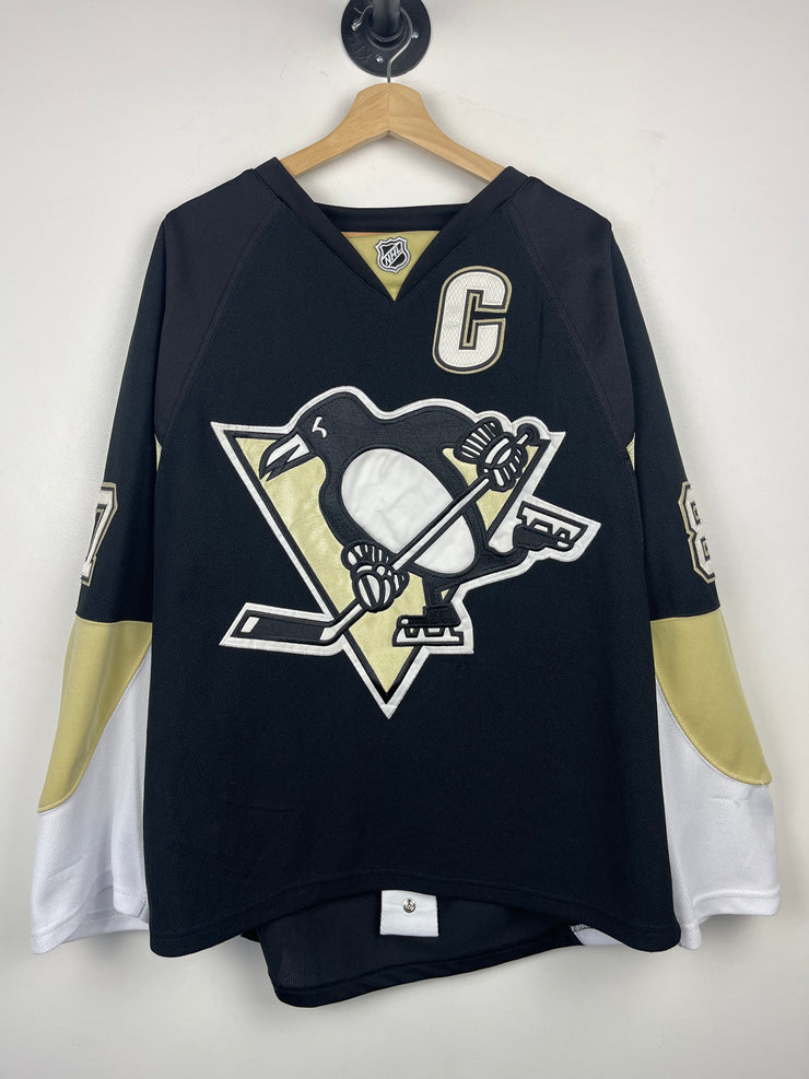 Vintage NHL Reebok Pittsburgh Penguins Crosby Authentic Fight Strap Black Hockey Jersey