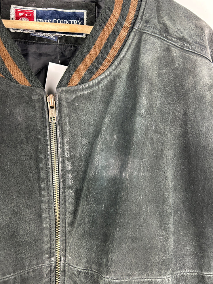 Vintage Free Country Black & Brown Suede Varsity Bomber Jacket