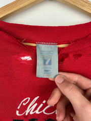 Vintage 90s NBA Logo 7 Chicago Bulls Embroidered Distressed Red Crewneck