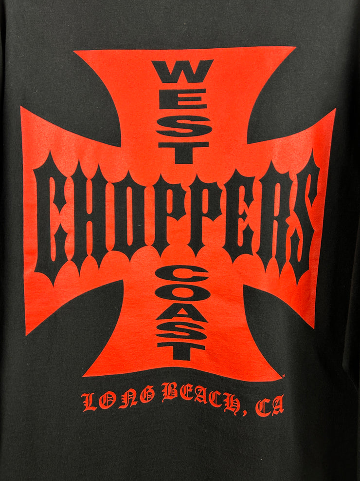 Vintage 2003 West Coast Choppers Flames Skull Black Long Sleeve