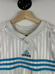 Vintage 90s Adidas 3 Stripe Baby Blue & White Soccer Jersey