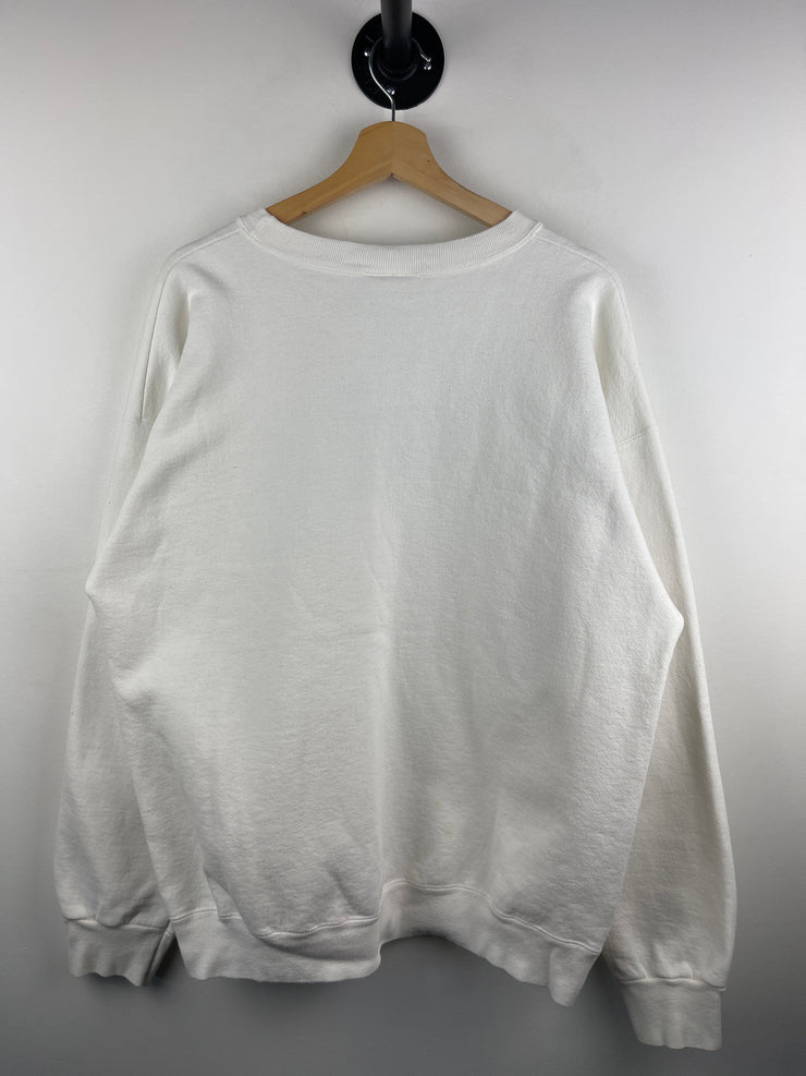 Vintage 90s Wisconsin Embroidered White Crewneck