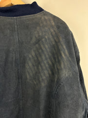 Vintage 90s Goldway Faded Blue Suede Leather Bomber Jacket