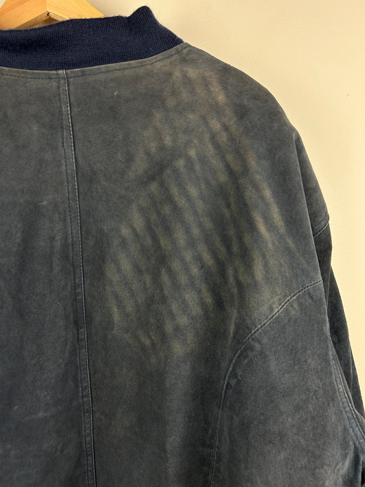 Vintage 90s Goldway Faded Blue Suede Leather Bomber Jacket