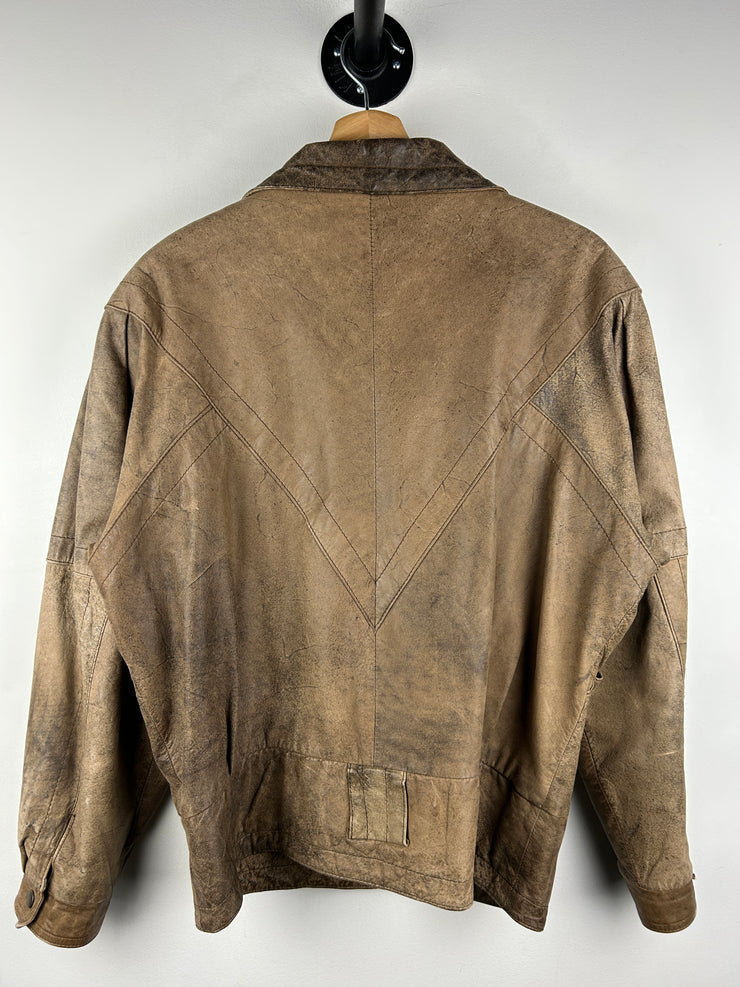 Vintage 90s Global Leather Fashion Faded Brown Leather Cropped Jacket