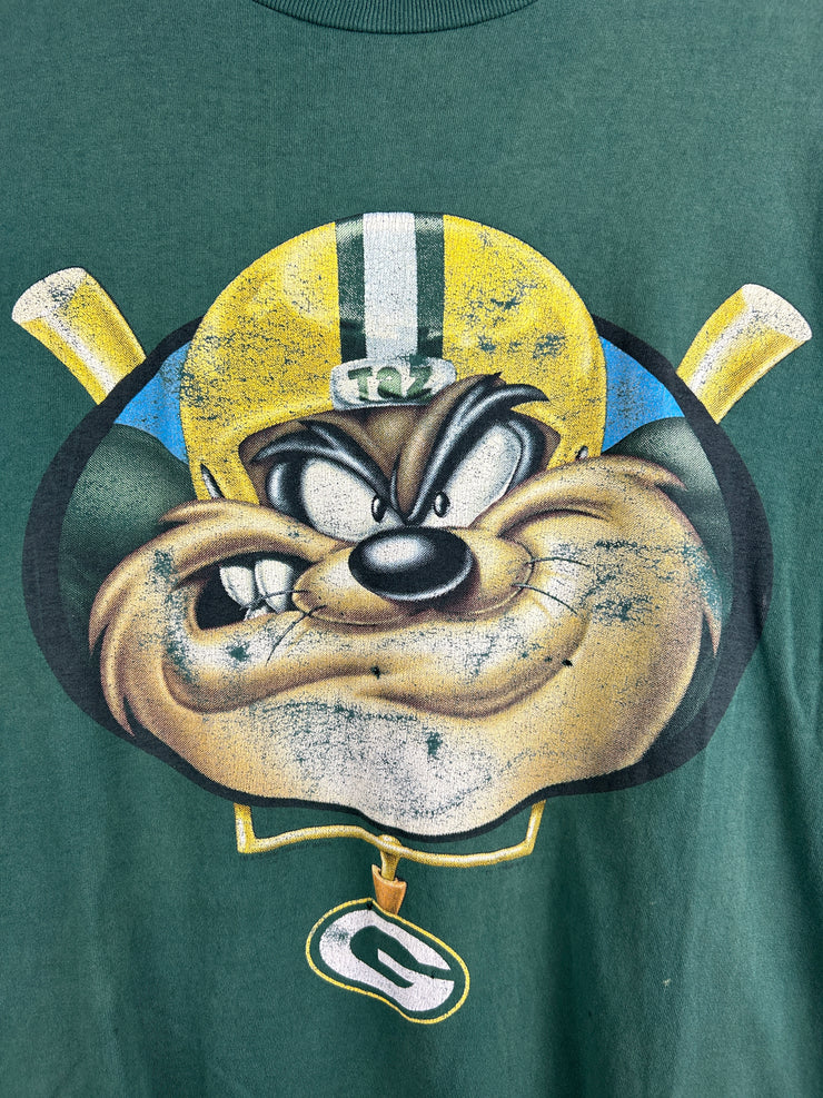 Vintage 90s NFL Green Bay Packers Looney Tunes Taz Green Tee