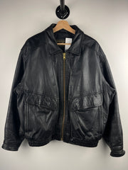 Vintage 90s Members Only Black Leather Bomber Jacket