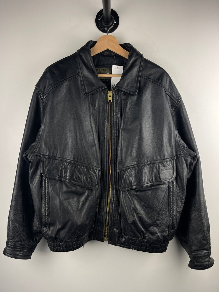 Vintage 90s Members Only Black Leather Bomber Jacket