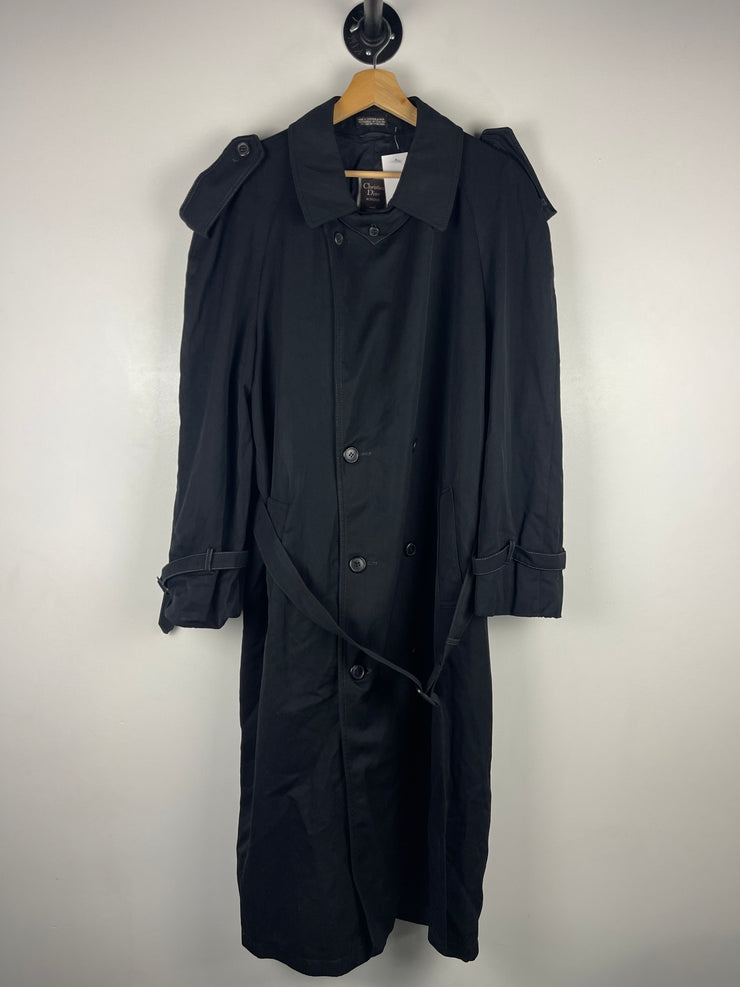 Vintage 90s Christian Dior Monsieur Black Wool Trench Coat