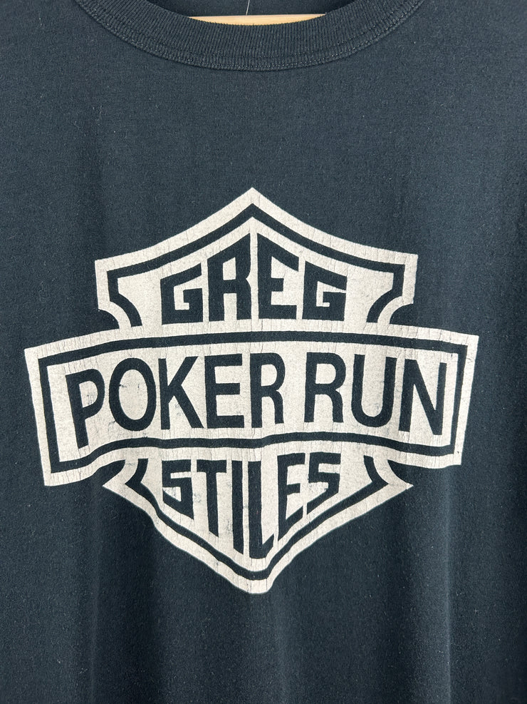 Vintage 80s Harley Davidson Greg Styles Poker Run Black Ringer Tee