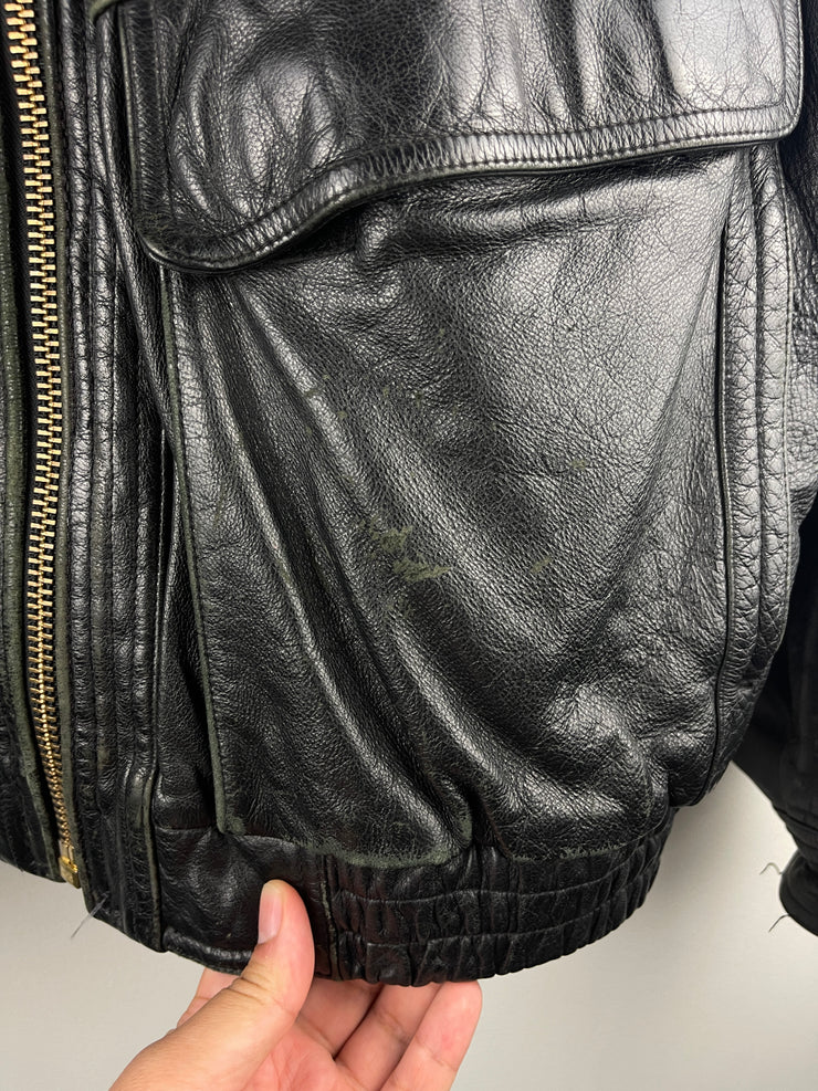 Vintage 90s Members Only Black Leather Bomber Jacket
