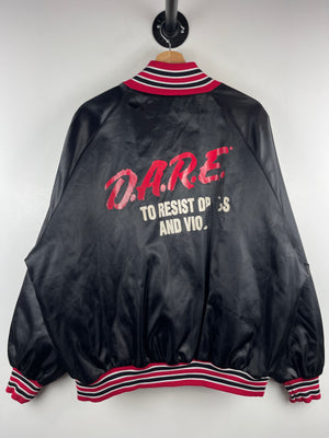 Vintage 90s Dare To Resist Drugs & Violence Black Satin Varsity Bomber Jacket