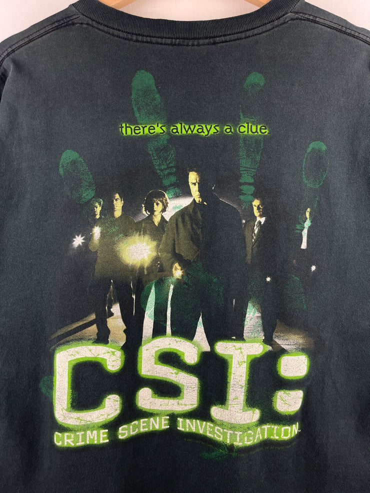 Vintage 2001 CSI Crime Scene Investigation TV Show Promo Black Tee