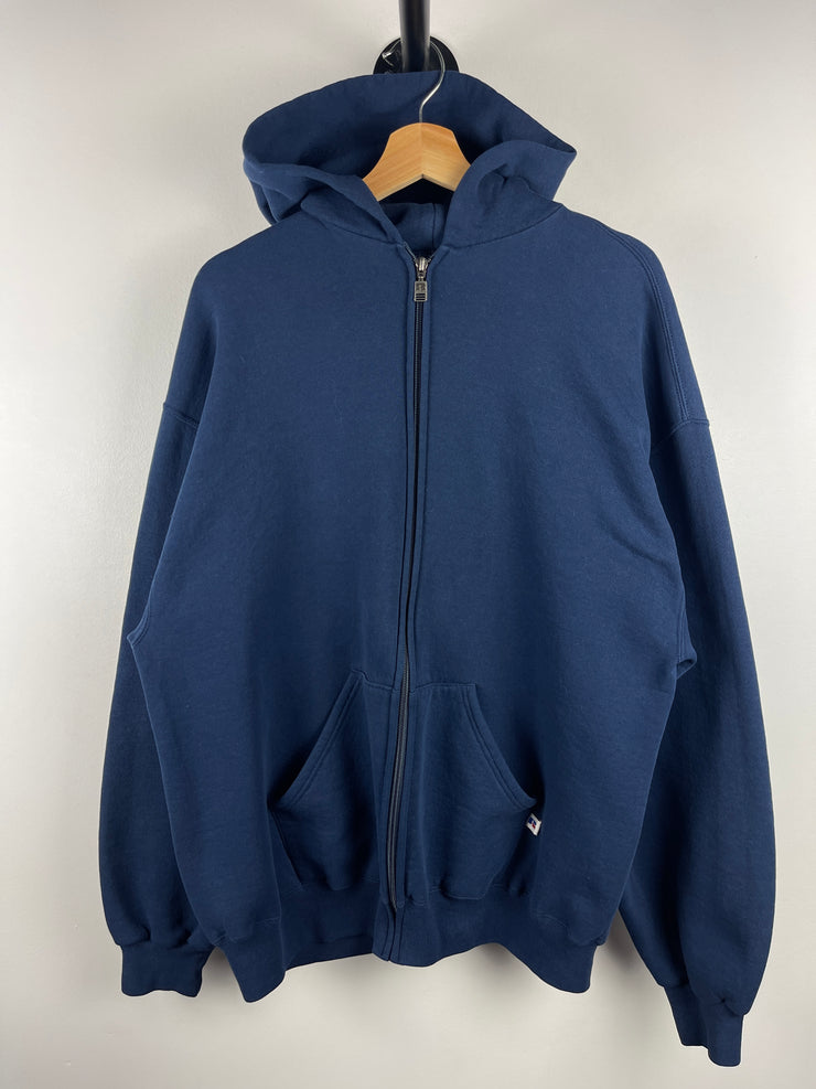 Vintage 90s Russell Athletic Blank Navy Zip Up Hoodie