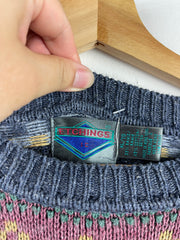 Vintage 90s Etchings Pattern Multi Colour Knit Sweater