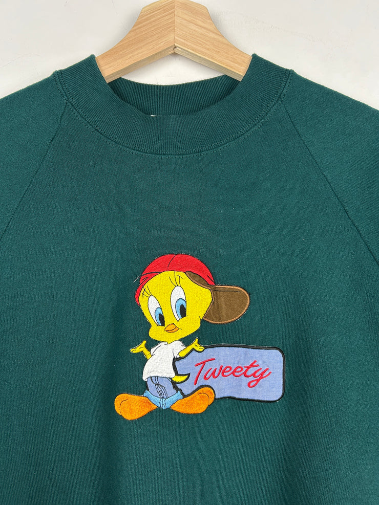 Vintage 90s Looney Tunes Tweety Embroidered Green Crewneck