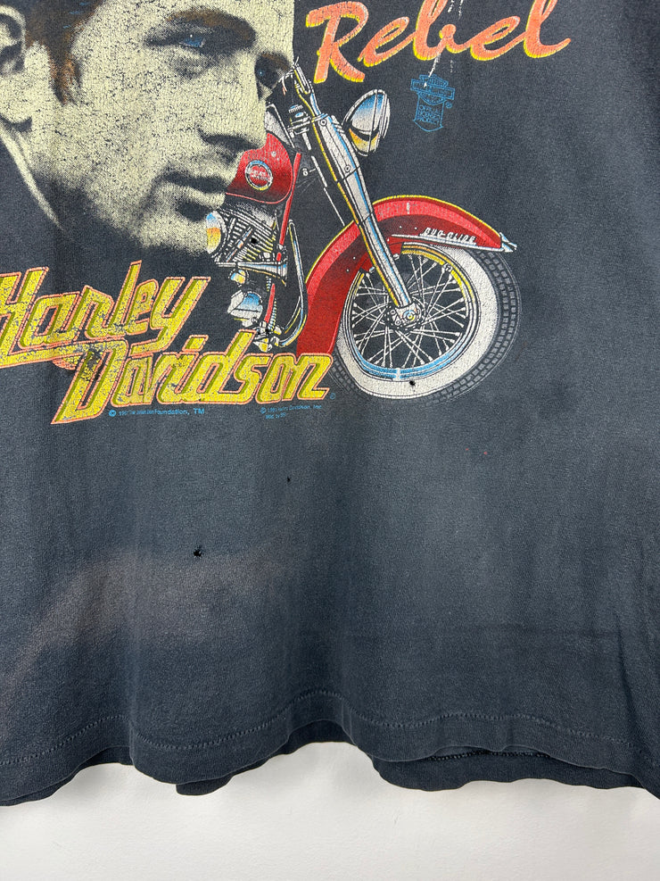 Vintage 90s Harley Davidson James Dean Ride With A Rebel Black Tee