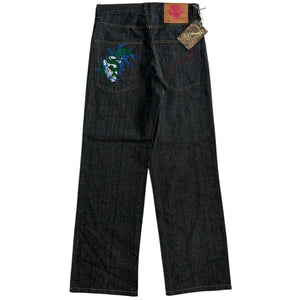 Vintage Y2K Ed Hardy Skull Serpent Embroidered Baggy Black Denim Jeans