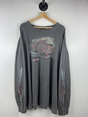 Vintage Harley Davidson Flames Tribal Indianapolis Indiana Dark Grey Long Sleeve