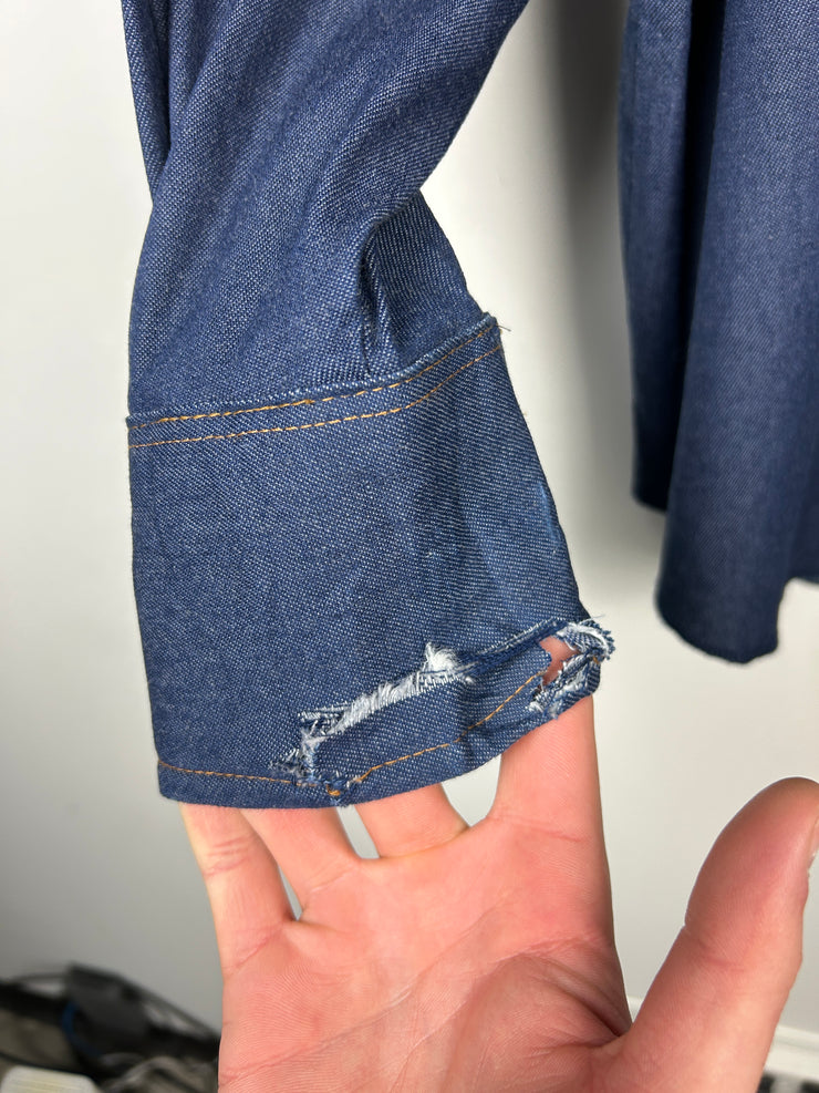 Vintage 90s Wrangler Western Pearl Snap Denim Blue Button Shirt