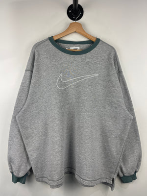 Vintage 90s Nike Swoosh Embroidered Grey & Green Crewneck
