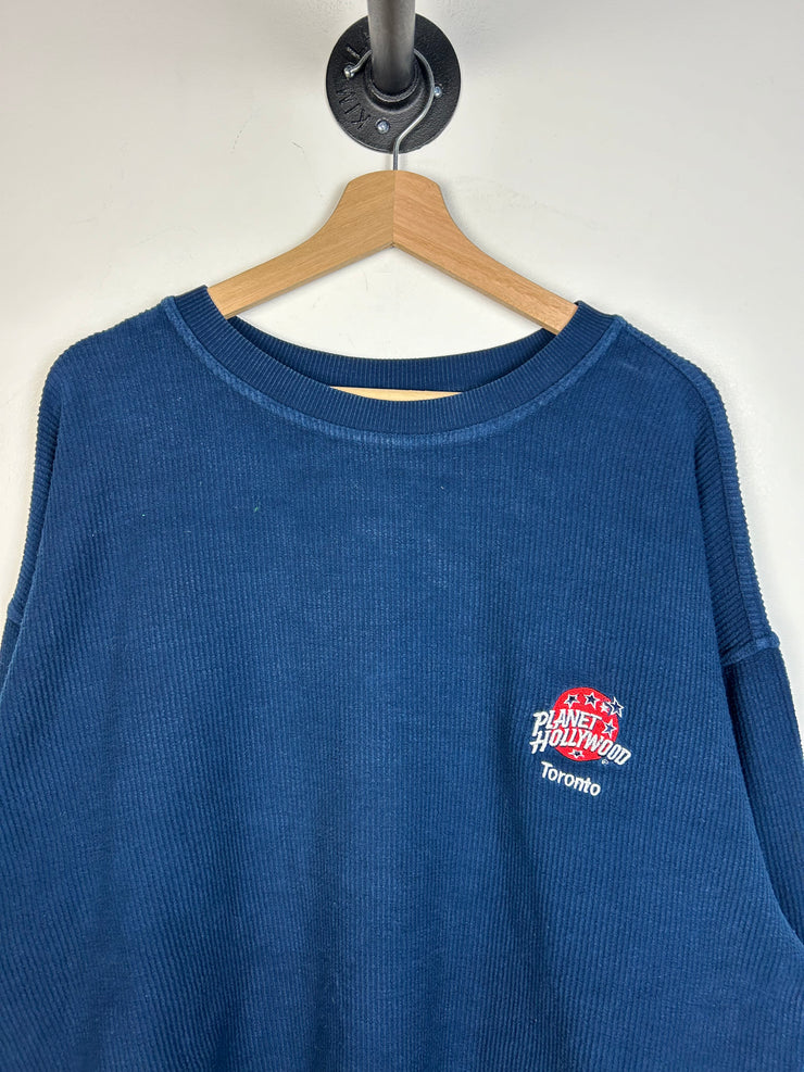 Vintage 90s Planet Hollywood Toronto Corduroy Navy Crewneck