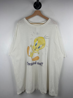 Vintage 90s Looney Tunes Tweety Bird Stressed Out White Tee