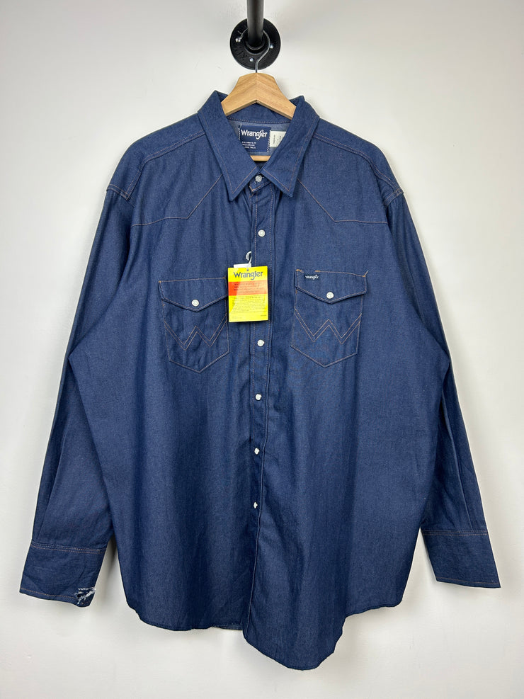 Vintage 90s Wrangler Western Pearl Snap Denim Blue Button Shirt