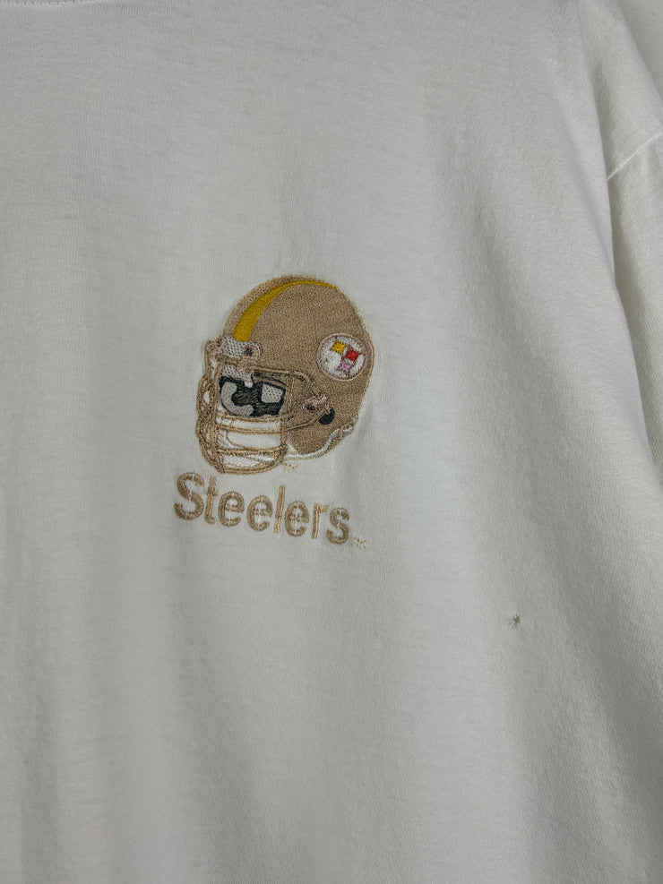 Vintage 90s NFL Russell Athletic Pittsburgh Steelers Embroidered White Tee