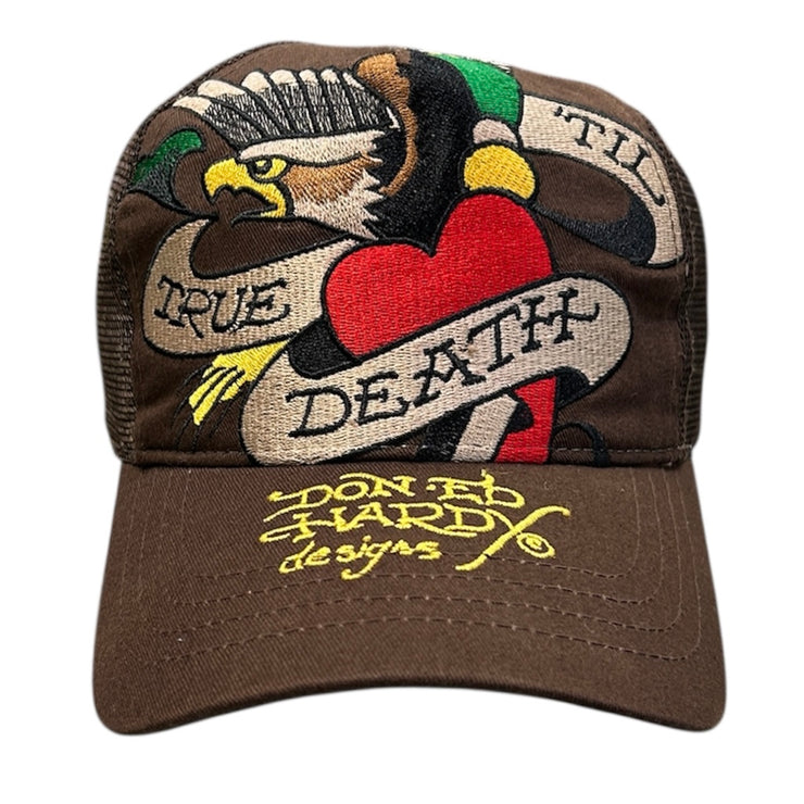 Vintage Y2K ED Hardy Eagle Brown Trucker Hat