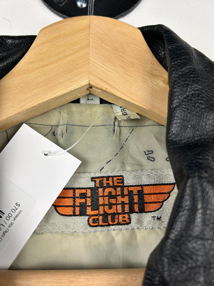 Vintage 90s Flight Club Black Leather Flight Bomber Jacket