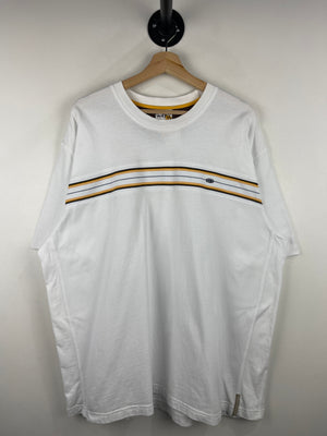 Vintage 90s Gotcha Surf Skateboard Striped White Tee