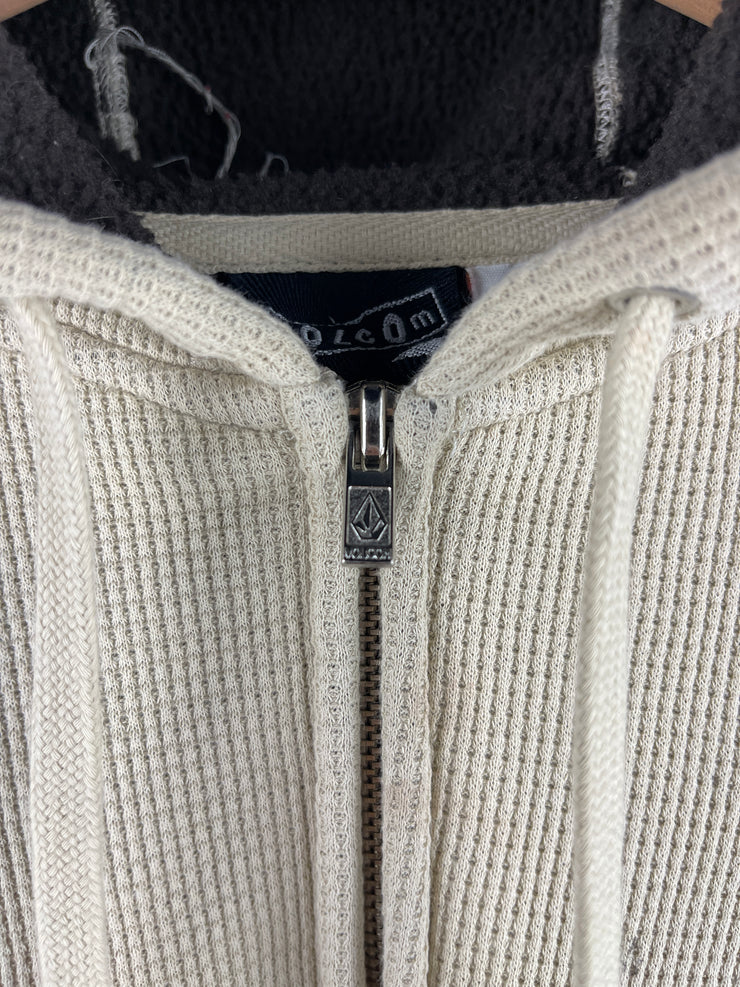 Vintage Y2K Volcom Skateboards Cream Thermal Zip Up Hoodie
