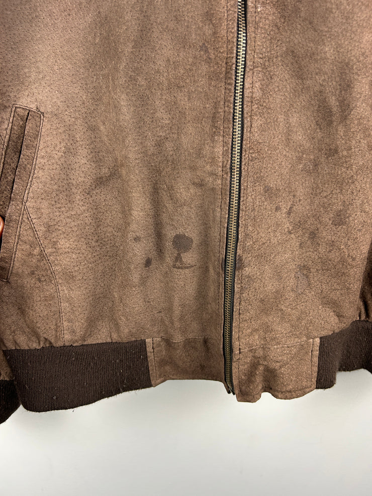 Vintage Brown Suede Leather Bomber Jacket