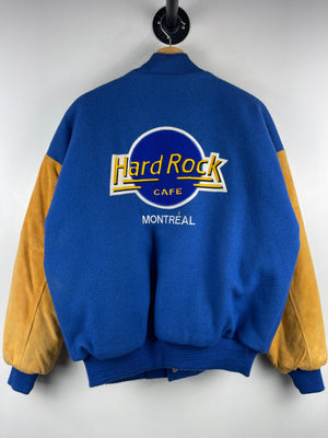 Vintage 90s Hard Rock Café Montreal Blue Wool Varsity Jacket