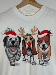 Vintage 90's Dogs Christmas White Tee