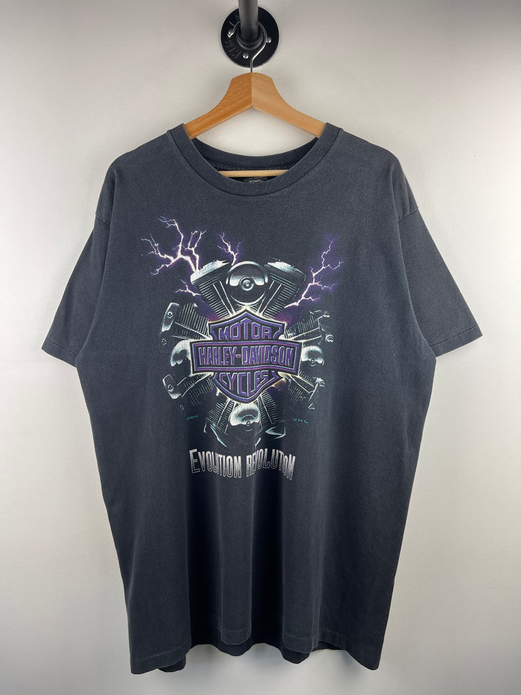 Vintage 90s Harley Davidson Lightning Evolution Revolution New York Black Tee