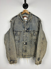 Vintage 90s Harley Davidson Made In America Distressed Blue Denim Jacket